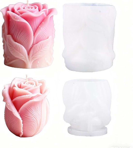 Set van 2 rozen siliconen kaarsvormen 3D rozenvorm & rozenknop kaarsen gietvorm Valentijnsdag & romantische decoratie