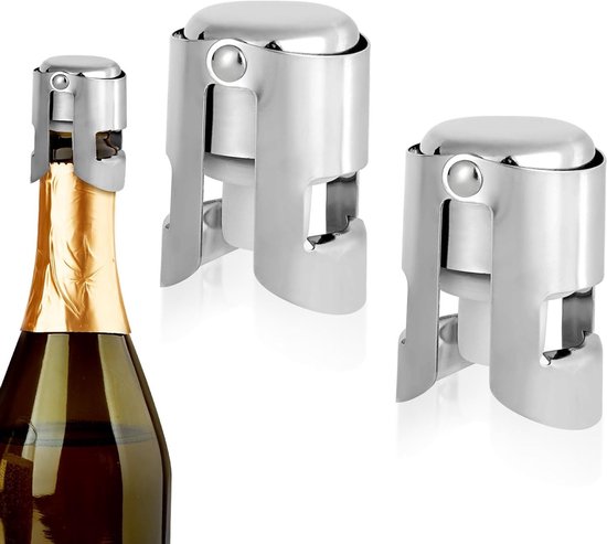 Set van 2 RVS Champagne Stoppen, Herbruikbare Levenslange Sluitingen voor Prosecco en Cava, Lekvrije Doppen voor Verse Bubbels