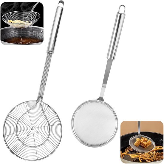 Set van 2 RVS Schepnetten voor Koken, Perfect voor Soepen, Stomen en Frituren in de Keuken