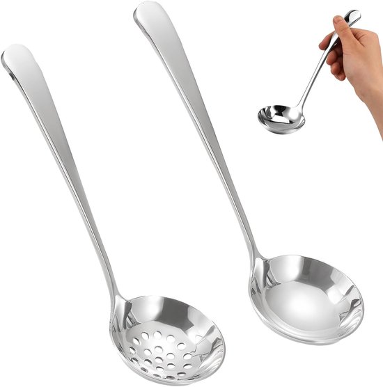 Set van 2 RVS Soeplepels en Schepnetten - 6 cm, Vaatwasmachinebestendig, Ideaal voor Soepen en Stoofschotels