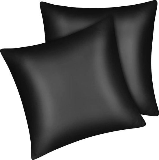 Set van 2 satijnen kussenslopen Premium kussensloop kussensloop haar- en huidverzorging zijdezacht met ritssluiting, zwart, 40 x 40 cm van Utopia Bedding