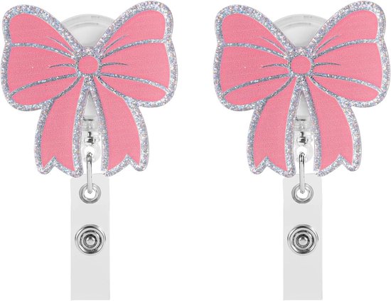 Set van 2 Schattige Roze Strik Badge Reel, Ingetogen ID Houder met Krokodillenclip voor Verpleegkundigen, Medische Assistenten en Studenten Accessoires van Merkloos