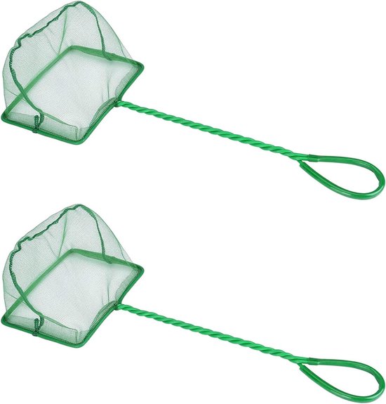 Set van 2 Schepnetten voor Aquariums - Schepnet van Scheurbestendig Nylon met Kunststof Handvat voor Kleine Vissen - 12 x 10,5 cm