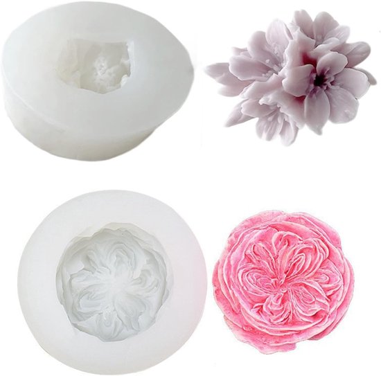 Set van 2 siliconen bloemvormen, 3D-siliconen kaarsvorm voor geurkaarsen, ornamenten, geschenken, knutselen, verjaardag, bruiloftsfeest