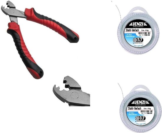 Set van 2 Sterke Stalen Onderlijnen (7x7, 9kg) met Kniptang en 20 Hulzen voor Roofvissen van Merkloos