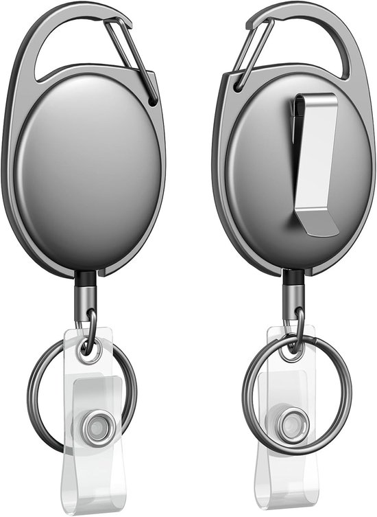 Set van 2 Stevige Metalen Retractable Badge Reel voor Badgehouders en Sleutelhangers met Riemclip en 55cm Nylon Touw