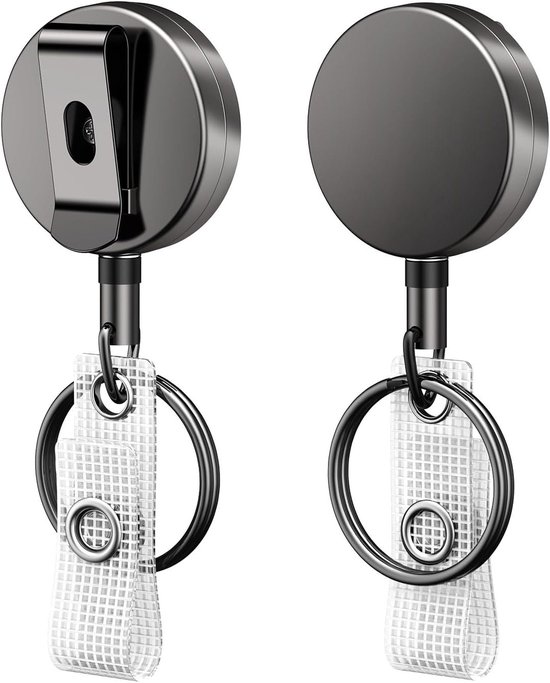 Set van 2 Stevige Metalen Retractable Badge Reel voor Sleutelhanger, ID Houder en Sleutelclip met 60 cm Nylon Touw van Merkloos