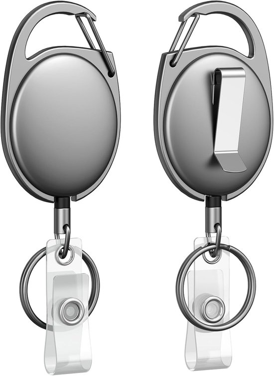 Set van 2 stevige metalen retractable badge reels voor badgehouder en sleutelhanger, met roestvrijstalen veer en 55 cm nylon touw, ideaal voor werk en evenementen