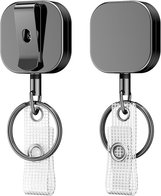 Set van 2 Stevige Metalen Retractable Badge Reels voor Sleutelhangers en Badgehouders, 60cm Nylon Koord met Riemclip van Merkloos