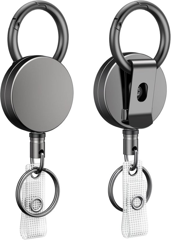 Set van 2 Stevige Retractable Badge Reel voor Badgehouder, Metalen Sleutelhanger met Riemclip, 70cm Nylon Touw en Duurzaam Ontwerp