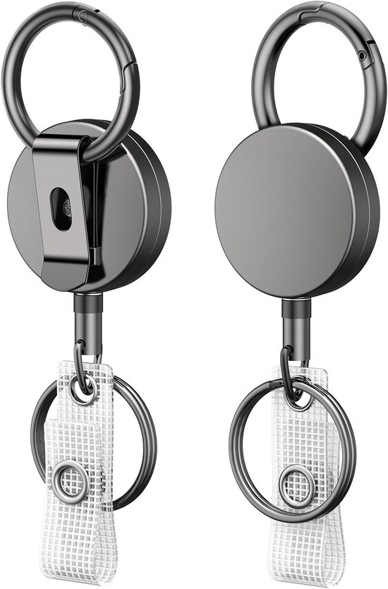 Set van 2 Stevige Retractable Badge Reel voor ID-houder, Metalen Sleutelhanger met Riemclip en 60cm Nylon Touw van Merkloos