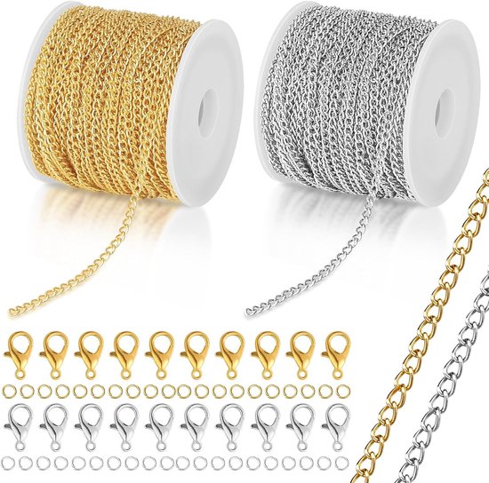Set van 2 stuks 10 meter ketting, 2 x 3 mm metalen kettingen voor diverse toepassingen