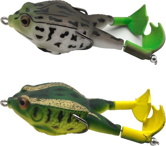 Set van 2 Stuks Soft Frog Aas voor Vissen, Dubbele Propeller Design, Perfect voor Zoetwater en Sportvisserij