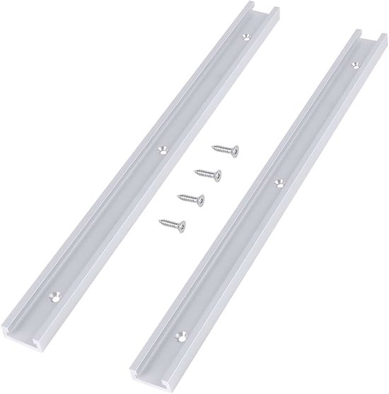 Set van 2 T-rails, 400 mm aluminiumlegering, universele T-groefrail met zelftappende schroeven, geschikt voor bouwapparaten en apparaten