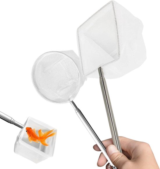 Set van 2 telescopische aquariumschepnetten met roestvrijstalen handgreep, ideaal voor het vangen en verplaatsen van vissen en het reinigen van aquaria, 22-41 cm van Merkloos
