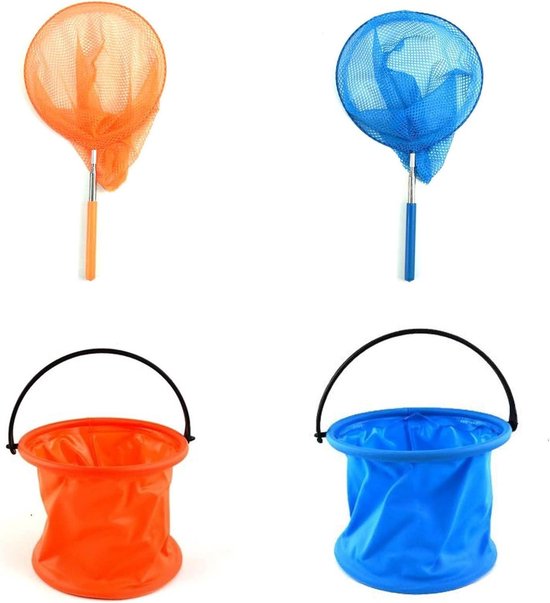 Set van 2 telescopische schepnetten voor kinderen - ideaal voor het vangen van insecten en kleine vissen in de zomer - nylon Schepnet van Merkloos