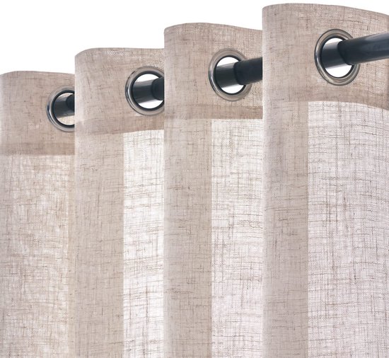Set van 2 transparante linnen gordijnen met ringen, moderne interieurgordijnen voor slaapkamer, woonkamer en raam, 140x240 cm, wit