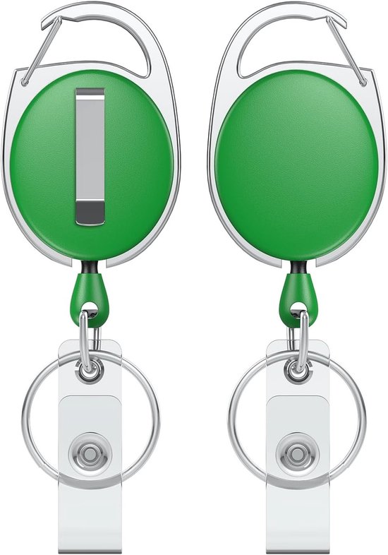 Set van 2 Uittrekbare Badge Reel voor Badgehouder, Duurzame Sleutelhanger met RVS Veer, 24 inch Nylon Touw en Carabiner Clip van Merkloos