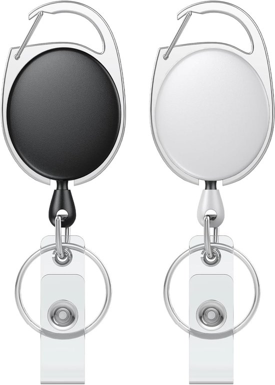 Set van 2 Uittrekbare Badge Reel voor Badgehouder, Stevige Sleutelhanger met Rvs Veer, 24 Inch Nylon Touw en Karabijnhaak voor Sleutels en ID Kaarten