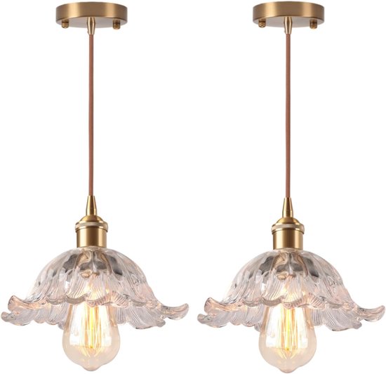 Set van 2 vintage glazen hanglamp E27 creatieve bloemenkroonluchter glazen lampenkap hanglamp voor keuken eetkamer slaapkamer