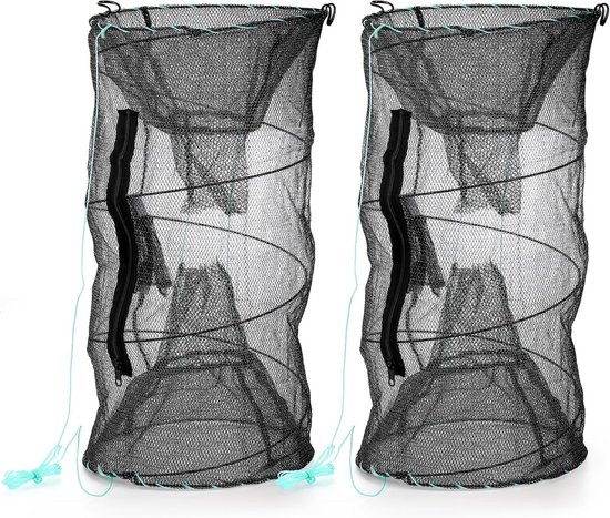 Set van 2 visaasvallen - krabval Minnow Trap - rivierkreeftenval inklapbaar - gegoten net - opvouwbare visnetval - kreeftenval draagbaar - visaccessoires van Merkloos