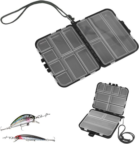 Set van 2 Visgerei Dozen, Veelzijdige Opbergdozen voor Vissersaccessoires, Robuuste en Waterdichte Visdozen voor Lood en Aas, Compact voor Buitenactiviteiten en Vistocht, 12 x 9.5 cm