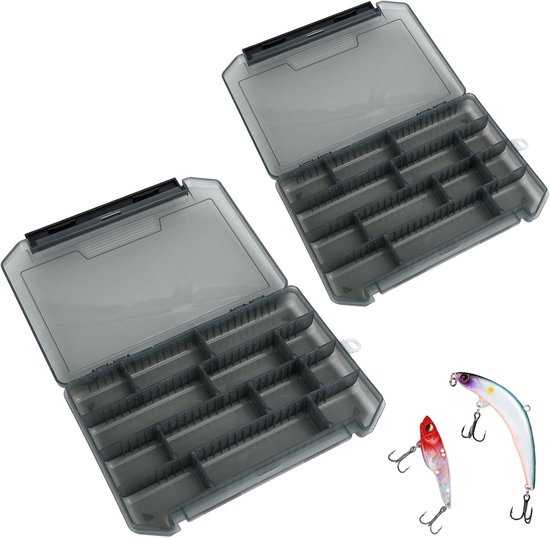 Set van 2 Waterdichte Visdozen met Verstelbare Compartimenten voor Visspullen en Accessoires, Ideaal voor Hengelsport en Outdoor Activiteiten