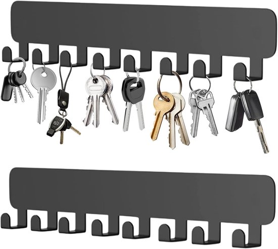 Set van 2 Zelfklevende Sleutelhaken met 8 Haakjes - Muurbevestiging zonder Boren, Sleutelhouder voor Decoratie en Organisatie, Ideaal voor Thuisgebruik