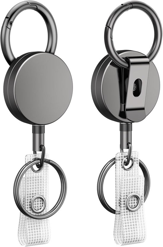 Set van 2 Zware Retractable Badge Reel voor Badge Houder, Metalen Sleutelhanger met Riemclip en 60cm Nylon Koord