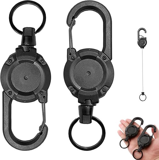 Set van 2 Zwarte Stevige Lanyard Badge Reel met 53.5 cm Stalen Koord voor Sleutels en ID Kaarten, Ideaal voor Buitengebruik en Werk