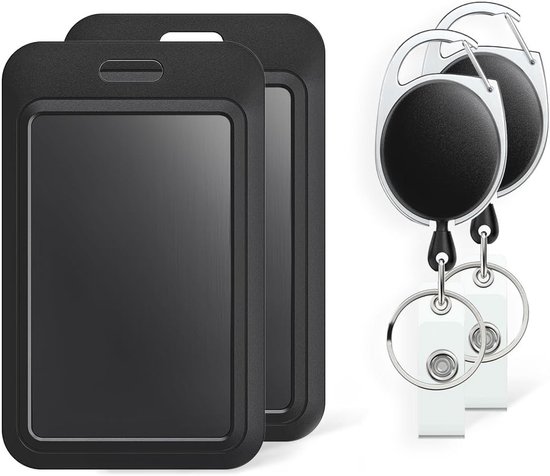Set van 2 Zwarte Verticale Badgehouders met Retractable Reel voor ID, School en Kantoorgebruik van Merkloos