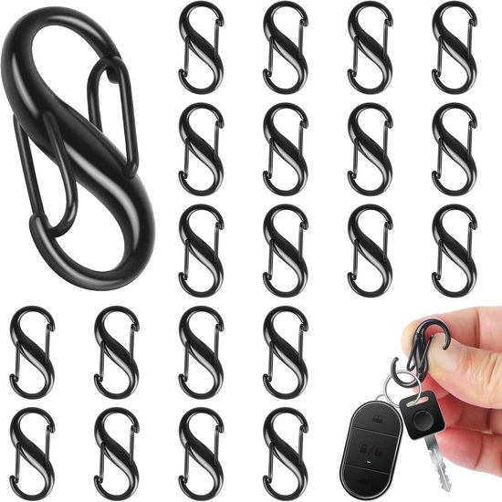 Set van 20 kleine metalen S-karabiners met 2 openingen, ideaal voor outdoor activiteiten zoals wandelen, kamperen en reizen, 25 mm