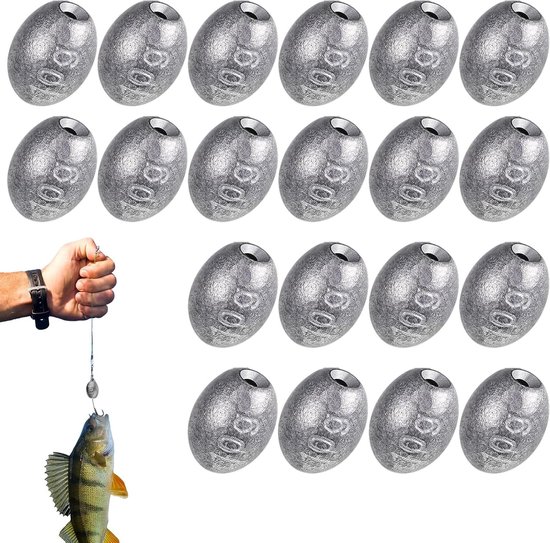 Set van 20 ovale visserslooien van 10 g, duurzaam en gebruiksvriendelijk voor zoet- en zoutwatervissen, perfect voor elke visser