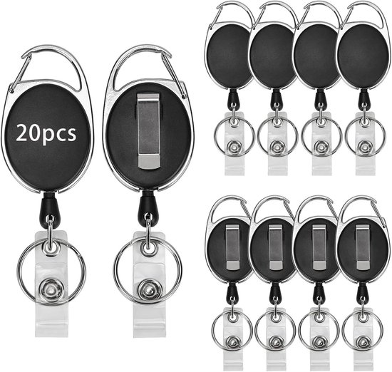 Set van 20 stevige retractable badge reels voor ID-badge, naamkaartjes en sleutels, ideaal voor kantoor, zorgprofessionals en evenementen