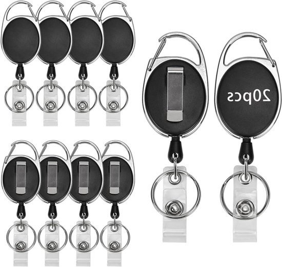 Set van 20 stevige uitrekbare badge-reels voor ID-badges, sleutelhangers en naamlabels, ideaal voor kantoor, zorgprofessionals en evenementen