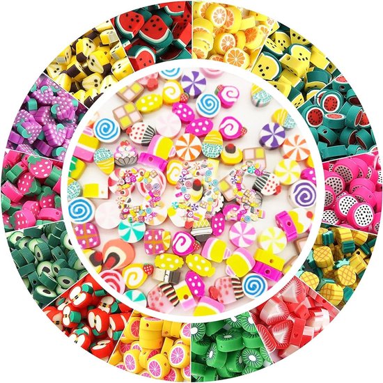Set van 200 fruitkralen voor het maken van ambachtelijke kralen - kleurrijke, snoepachtige, polymeerklei, zachte pot kralen van Hoiny