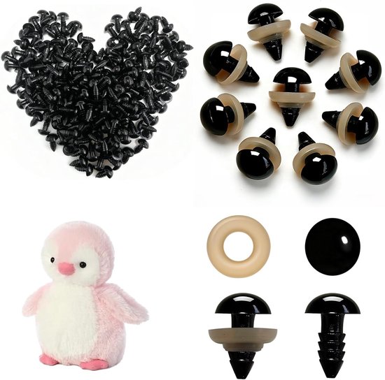 Set van 200 Veiligheidsogen 10 mm met Wasjes voor Amigurumi, Poppen en Creatieve Projecten - Zwarte Plastic Ogen voor Haken, naaien en Knutselen van Merkloos