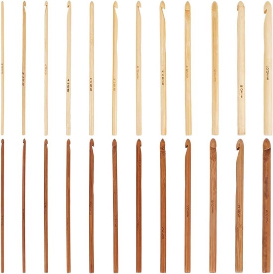 Set van 24 Gecarboniseerde Bamboe Haken in 2 Kleuren, Ideaal voor Breiprojecten en Haken van 3 tot 10 mm, Inclusief 12 Houten Steekmarkeerders van Merkloos