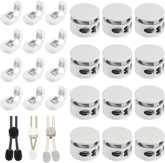Set van 24 metalen cord stoppers met 2 gaten - 4 mm diameter - ideaal voor touwsluiting, rugzakken en kledingaccessoires