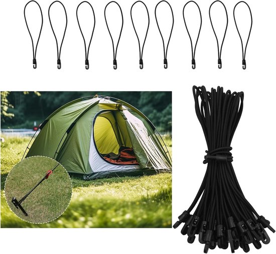 Set van 26 Bungee Koorden met Haken - Elastische Straps voor Bevestigen, Verpakken en Transporteren (Zwart, 26 cm) van Merkloos