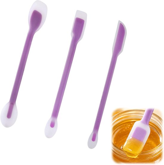 Set van 3 2-in-1 siliconen lepels, kleine deegschraper voor smalle flessen, multifunctionele siliconen schraper lepel voor jam, nutella en crèmes