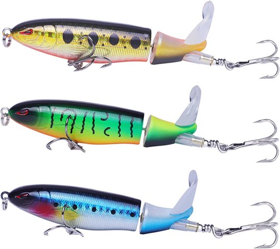 Set van 3 bionische visaas met draaiende staart, 11 cm, 15 g, ideaal voor zoetwatervissen, met haken en aantrekkelijke lures van Merkloos
