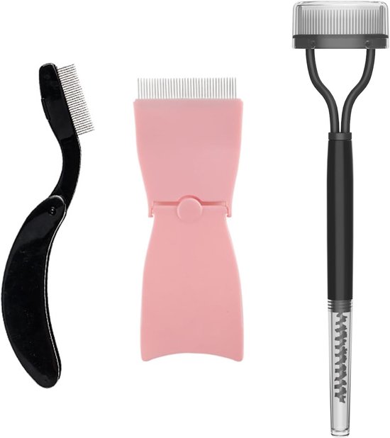 Set van 3 borstels voor wimpers en wenkbrauwen, kam van roestvrij staal, professionele wenkbrauwborstel voor make-up
