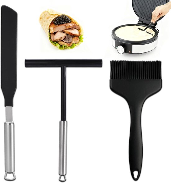Set van 3 crêpes verdelers, crêpe gereedschap, roestvrij staal 304 en siliconen crêpe keerder deegverdeler, palatschinken accessoires voor thuis, keuken, bakken, koken, bakgereedschap