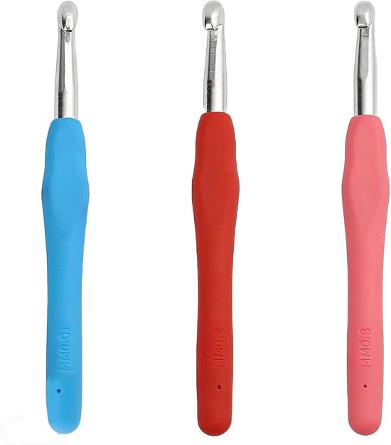 Set van 3 Ergonomische Haaknaalden in Verschillende Maten voor Haken, Breien en Creatieve Projecten - Kleurige Aluminium Naalden met Zacht Handvat voor Beginners en Gevorderden van Merkloos