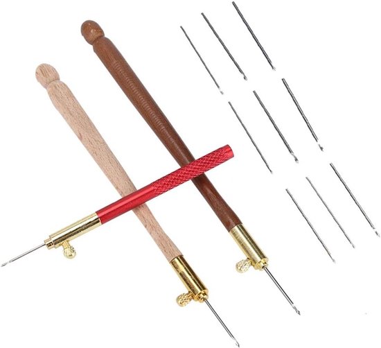 Set van 3 Haaknaalden met RVS en Houten Handvat voor Borduren, Haken en DIY Naaien Accessoires