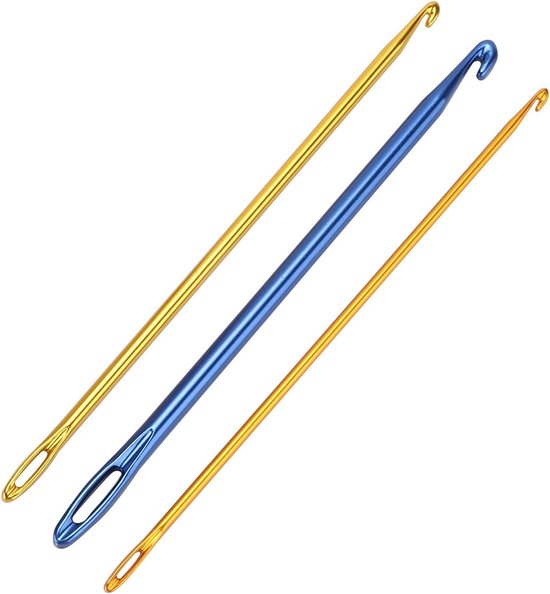 Set van 3 Haaknaalden voor Tunisch Haken, Aluminium 2.75mm, 4mm en 6mm met Oog, Ideaal voor Breien, Haken en DIY Projecten