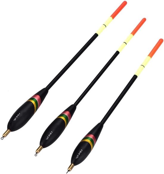 Set van 3 houten dobbers in levendige kleuren, geschikt voor forel, baars en meerval, 1,5 + 6 g, 1,5 + 5 g, 1,5 + 4 g, ideaal voor vissen en hengelsport van Merkloos