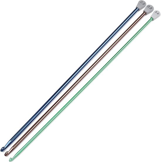 Set van 3 lange Tunisische haaknaalden van 4mm, 5mm en 6mm - Lichtgewicht aluminium haaknaalden van 35cm voor haken en breien voor beginners