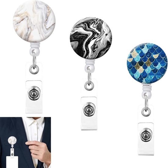 Set van 3 Retractable Badge Holders met Swivel Clip, Lichtgewicht Lanyard voor Zorgprofessionals en Sleutelhangers